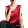 Ladies' silk camisole cross V-neck sleeveless loose fitting acetate satin T-shirt