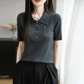 New Ice Silk Polo Collar Knitted Shirt Short Sleeve Women's T-shirt