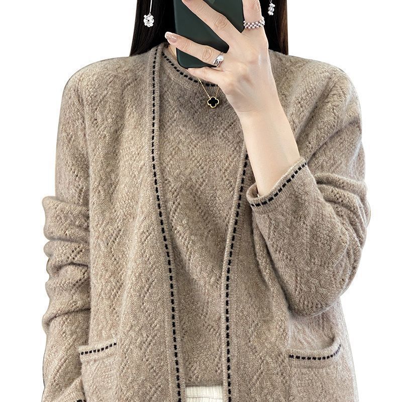 New handmade crochet top with 100% wool sweater loose vest cardigan two-piece sweater set