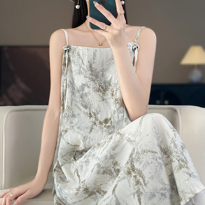 New women's one neck Chinese style dress with solid color temperament long skirt