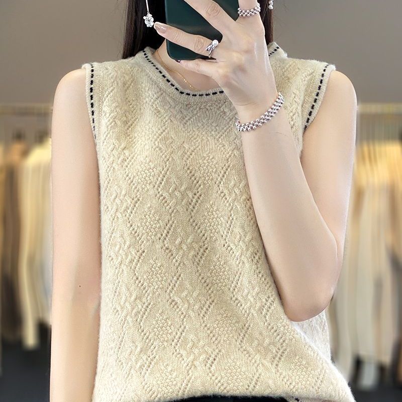 New handmade crochet top with 100% wool sweater loose vest cardigan two-piece sweater set