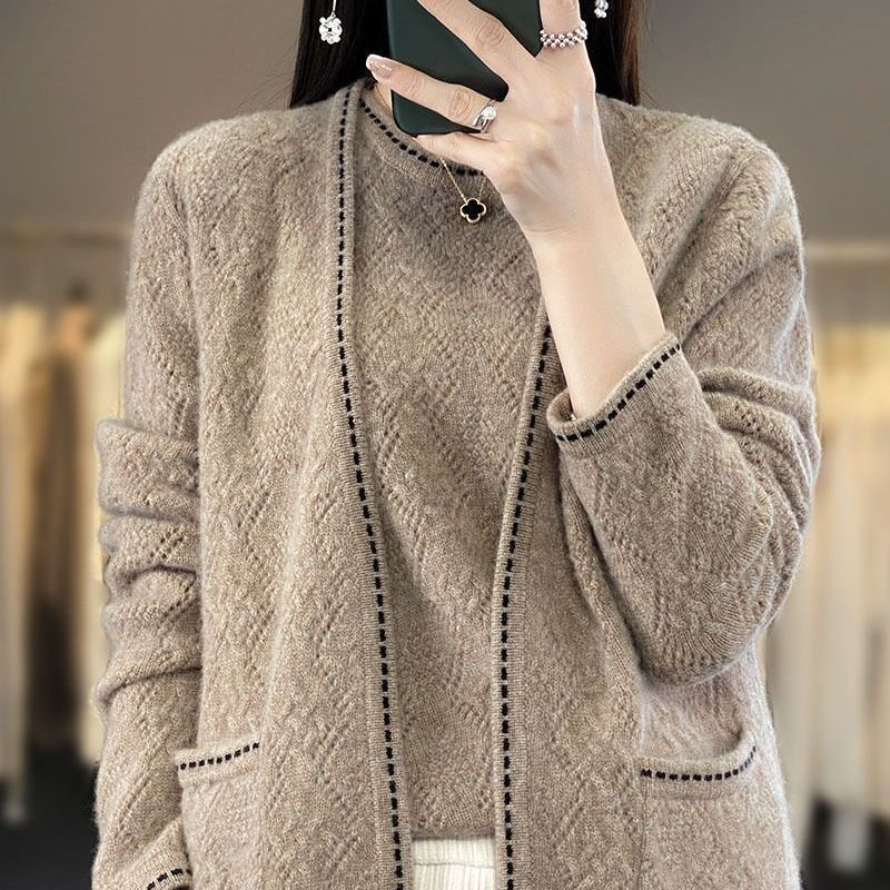 New handmade crochet top with 100% wool sweater loose vest cardigan two-piece sweater set