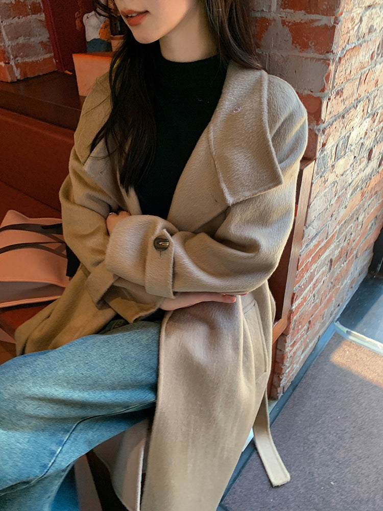 New Long Double sided Camel Velvet Coat Korean Edition Suit Collar AutumnWinter Woolen Coat
