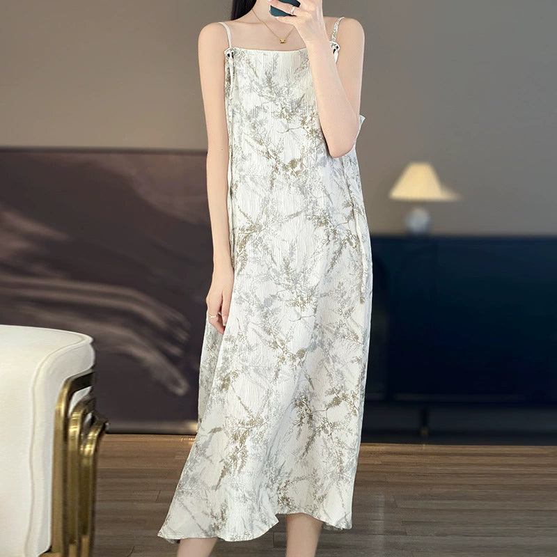 New women's one neck Chinese style dress with solid color temperament long skirt