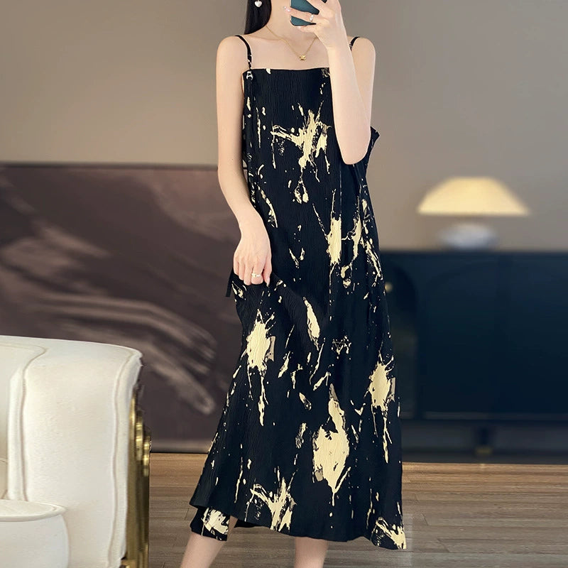 New women's one neck Chinese style dress with solid color temperament long skirt