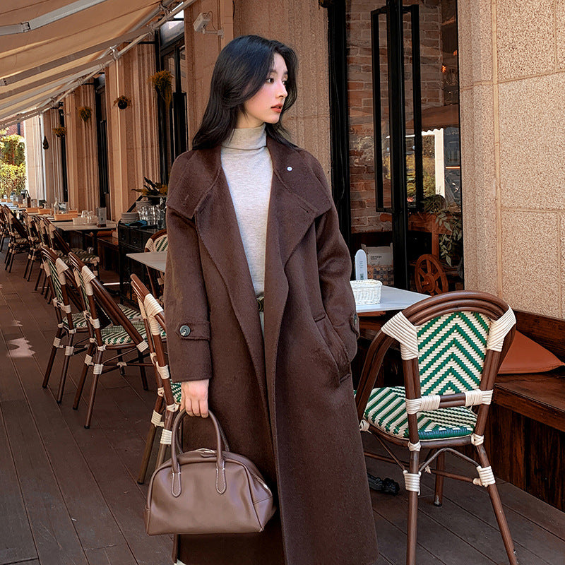 New Long Double sided Camel Velvet Coat Korean Edition Suit Collar AutumnWinter Woolen Coat