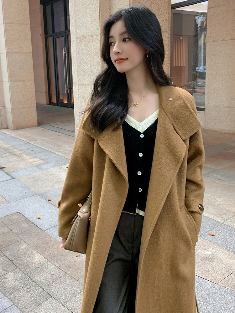 New Long Double sided Camel Velvet Coat Korean Edition Suit Collar AutumnWinter Woolen Coat