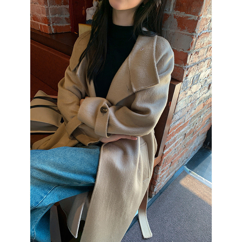 New Long Double sided Camel Velvet Coat Korean Edition Suit Collar AutumnWinter Woolen Coat