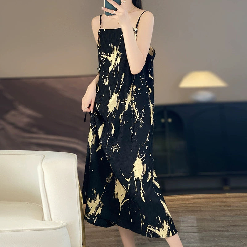 New women's one neck Chinese style dress with solid color temperament long skirt
